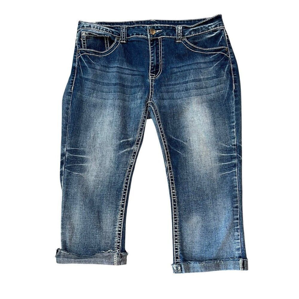 Womens Size 34 Cropped Blue Jeans Denim Crop Stretch Embroidered Shyanne